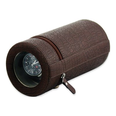 Brown Croco-Texture Travel Watch Winder