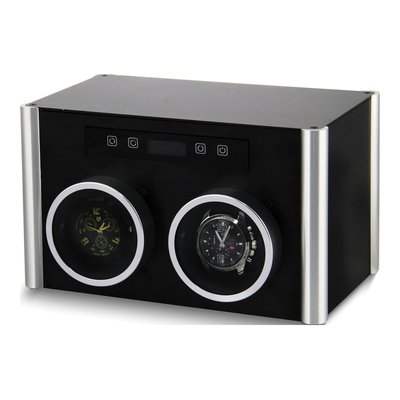 Rotations Double Watch Winder - Black & Silver-tone