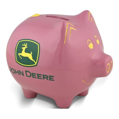 Pink Polyresin John Deere Piggy Bank