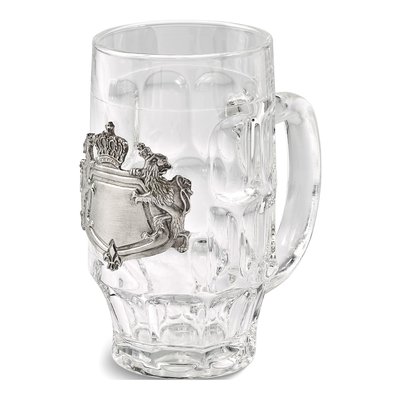 Engravable Pewter Crest Glass Beer Mug, 17 oz