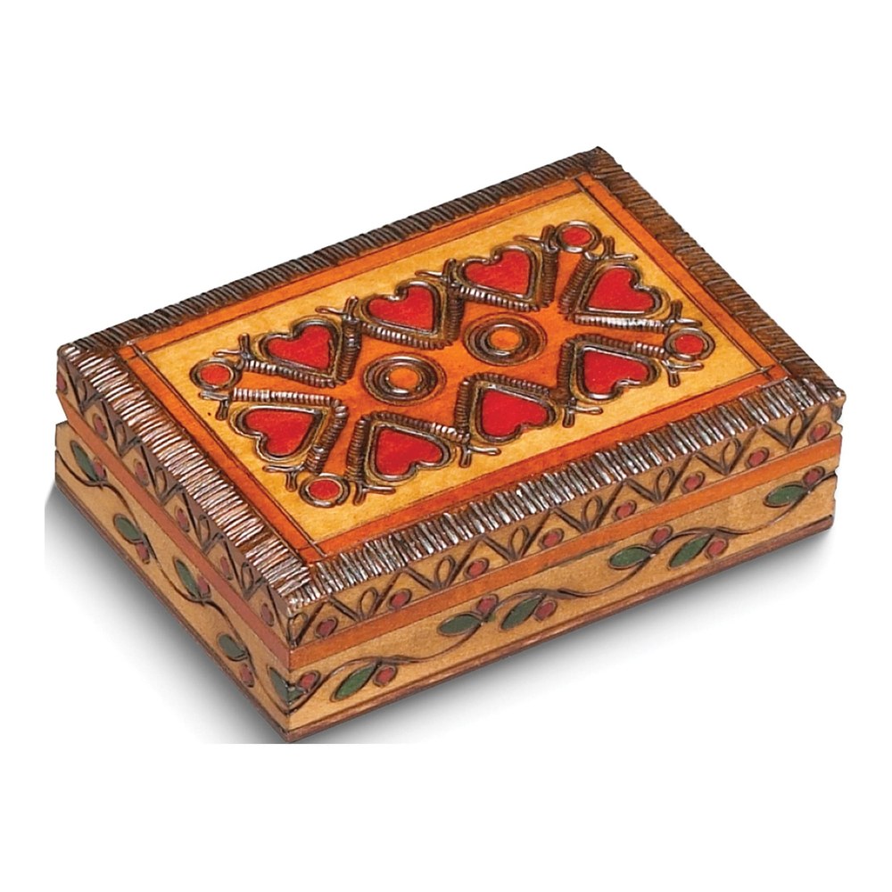 Handcrafted Wood Carved Hearts Keepsake Box