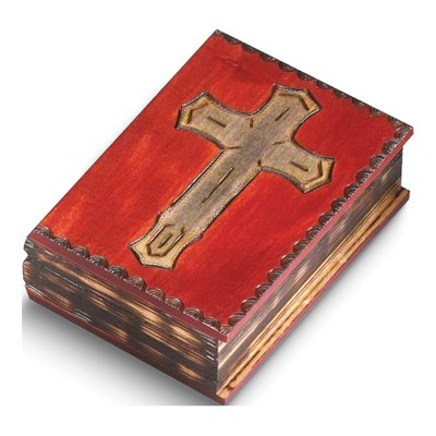 Hand-Carved Wooden Cross Book Box