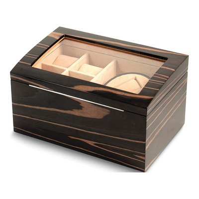 Ebony Wood 2-Watch Winder & 4-Watch Case, Glass Lid