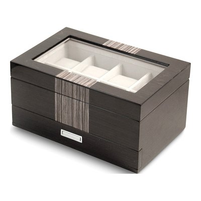 Wenge Wood Finish Glass Lid Watch & Cuff Link Case – view 2