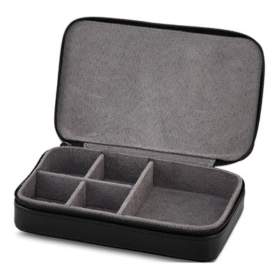 Black Leather Zippered Jewelry & Cuff Link Travel Case – view 2