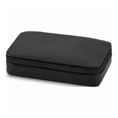 Black Leather Zippered Jewelry & Cuff Link Travel Case