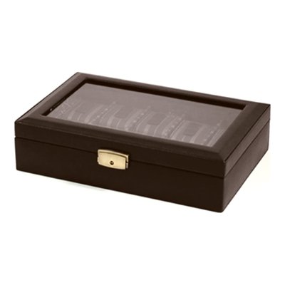 Brown Leather 10-Watch Case with Glass Lid & Lock – view 2