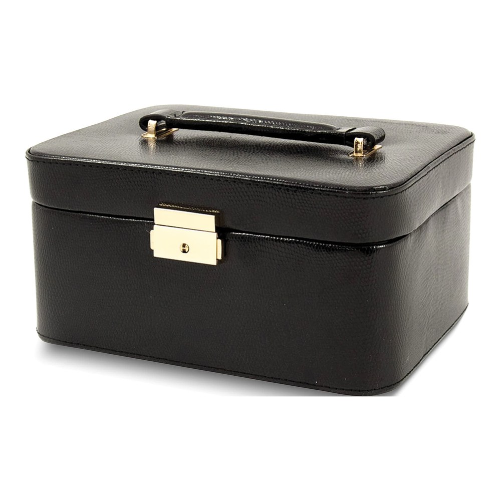 Black Lizard-Textured Leather Locking Jewelry Case