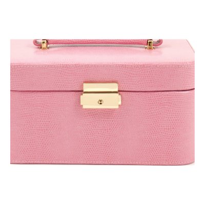 Pink Lizard-Textured Leather Jewelry Case with Mirror & Lock – view 2