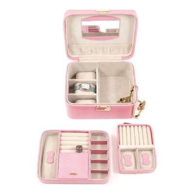 Pink Lizard-Textured Leather Jewelry Case with Mirror & Lock – view 3