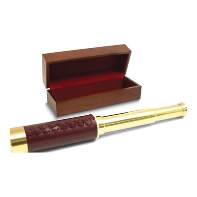 Brass 25x Telescope with Leather Trim & Wooden Box