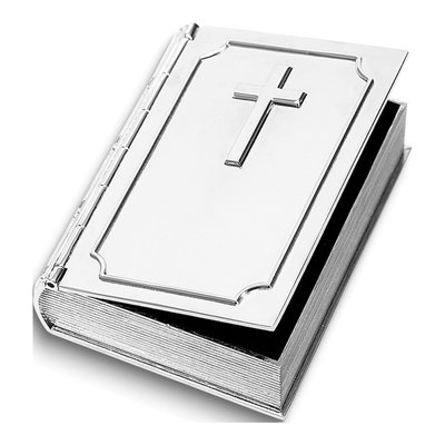 Nickel-Plated Hinged Cross Book Box Keepsake