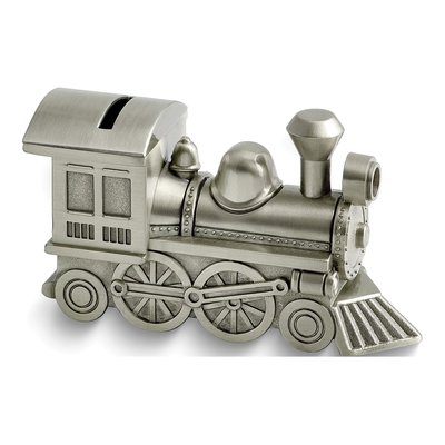 Pewter-Tone Engravable Train Bank Gift