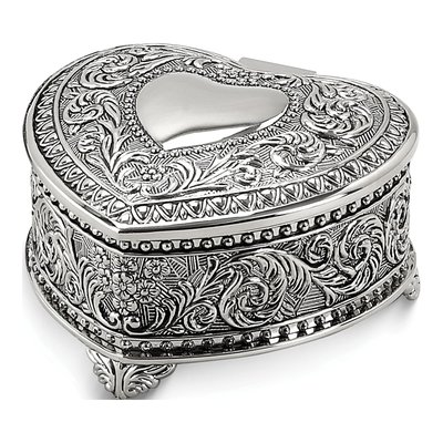 Nickel-Plated Scrolled Heart Jewelry Box