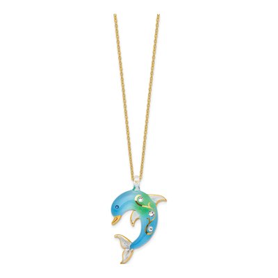 Glass Baron Dolphin Necklace with Turquoise & Swarovski – view 2