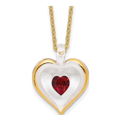 Glass Baron Red Crystal Heart Necklace, 18in Chain