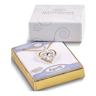 Glass Baron Heart Necklace, April Crystal, 18" Chain – view 3