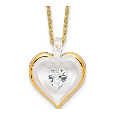 Glass Baron Heart Necklace, April Crystal, 18" Chain