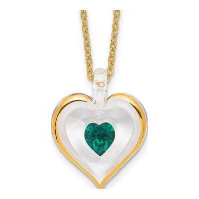 Glass Baron Green Crystal Heart Necklace, 18in