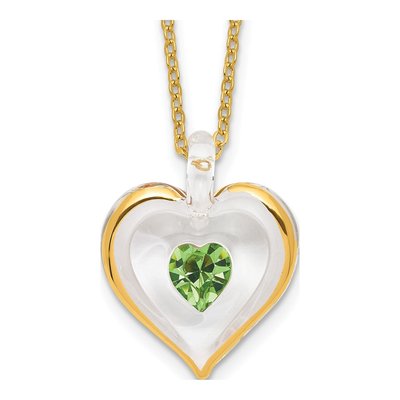 Glass Baron Gold-trim Green Crystal Heart Necklace