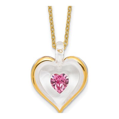 Glass Baron Pink Crystal Heart Necklace, 18in