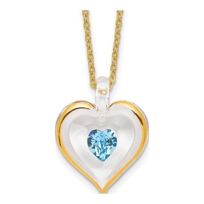 Glass Baron Blue Crystal Heart Necklace, 18in Gold-Tone