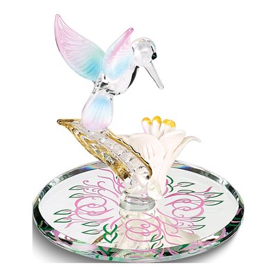 Cotton Candy Hummingbird With Flower Handcrafted Glass Figurine – view 2