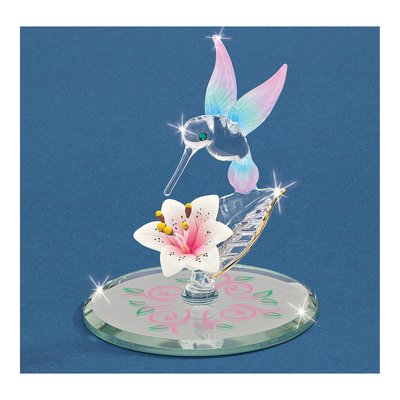 Cotton Candy Hummingbird With Flower Handcrafted Glass Figurine – view 3