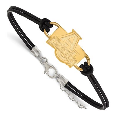 American University Gold-Plated Sterling Silver Small Leather Bracelet