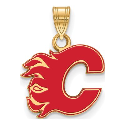 Calgary Flames Gold-Plated Sterling Silver Enameled Letter C Pendant