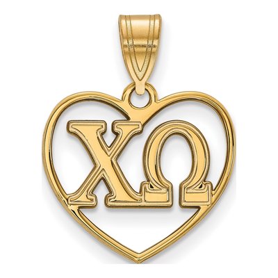 Chi Omega Gold-Plated Sterling Silver Medium Heart Pendant