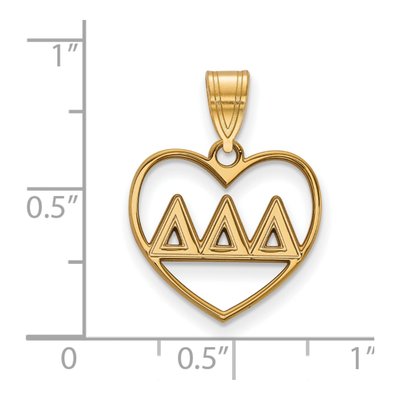 Delta Delta Delta Gold-Plated Sterling Silver Medium Tri Sorority Heart Pendant – view 2