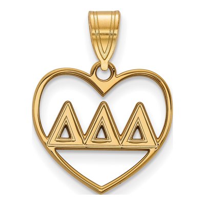 Delta Delta Delta Gold-Plated Sterling Silver Medium Tri Sorority Heart Pendant