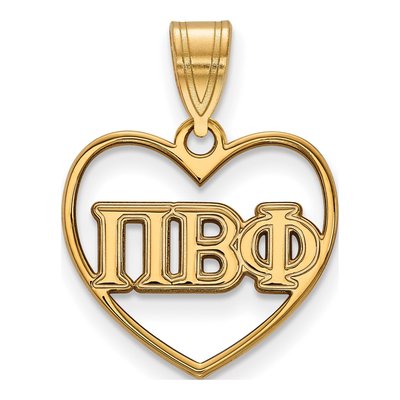 Pi Beta Phi Gold-Plated Sterling Silver Medium Sorority Heart Pendant