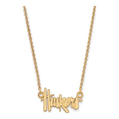 University of Nebraska Gold-Plated Sterling Silver Small Huskers Script Pendant Necklace