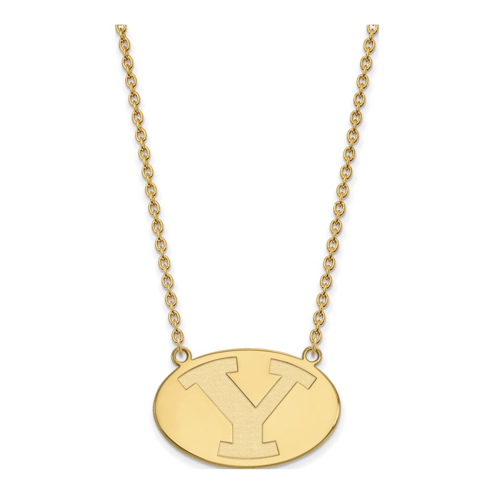 Sterling Silver Gold-Plated Logoart Brigham Young University Letter Y Large Pendant 18 Inch Necklace with Lobster Clasp