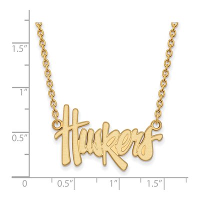 University of Nebraska Gold-Plated Sterling Silver Large Huskers Script Pendant Necklace – view 2