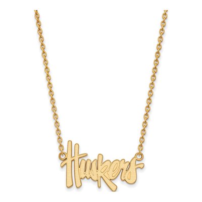 University of Nebraska Gold-Plated Sterling Silver Large Huskers Script Pendant Necklace