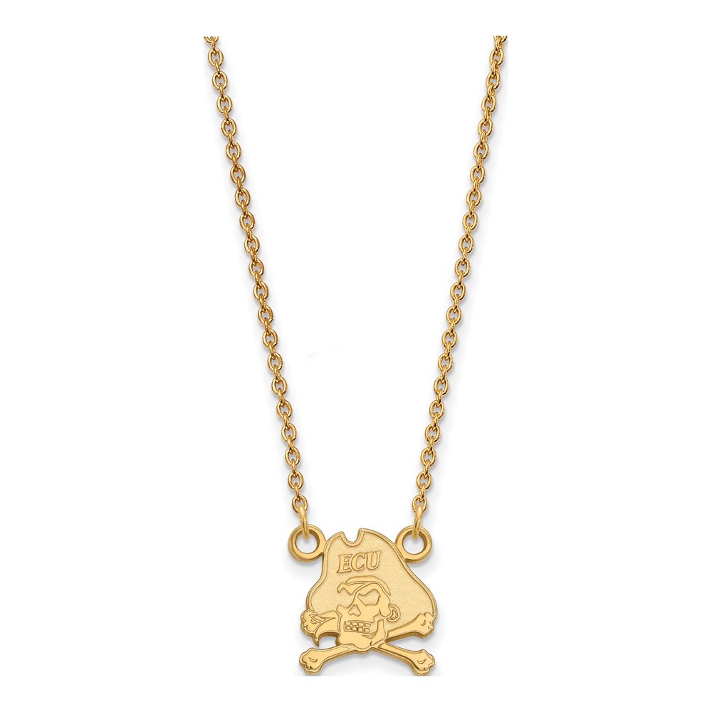 Sterling Silver Gold-Plated Logoart East Carolina University Pirate Small Pendant 18 Inch Necklace with Lobster Clasp