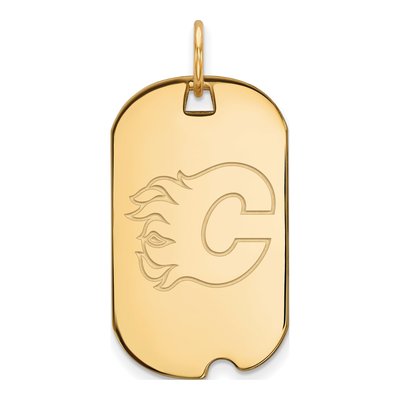 Calgary Flames Gold-Plated Sterling Silver Dog Tag Pendant