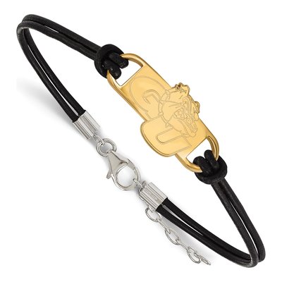 Gonzaga University Gold-Plated Sterling Silver Small Bulldogs Leather Bracelet