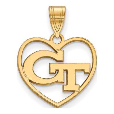 Georgia Institute of Technology Gold-Plated Sterling Silver Medium Tech G-T Heart Pendant