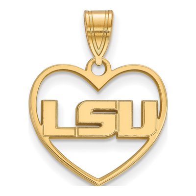 Louisiana State University Gold-Plated Sterling Silver Medium LSU Heart Pendant