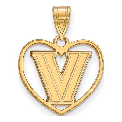Villanova University Gold-Plated Sterling Silver Medium Heart Letter V Pendant