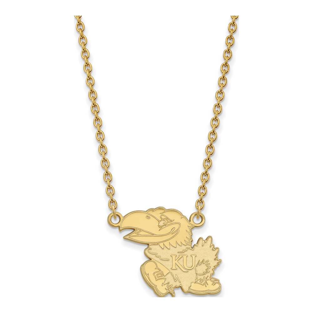 Sterling Silver Gold-Plated Logoart University Of Kansas Jayhawk Large Pendant 18 Inch Necklace with Lobster Clasp