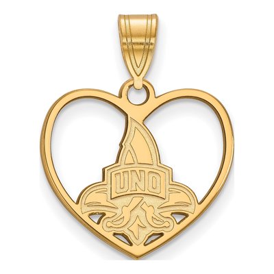 University of New Orleans Gold-Plated Sterling Silver Medium UNO Heart Pendant