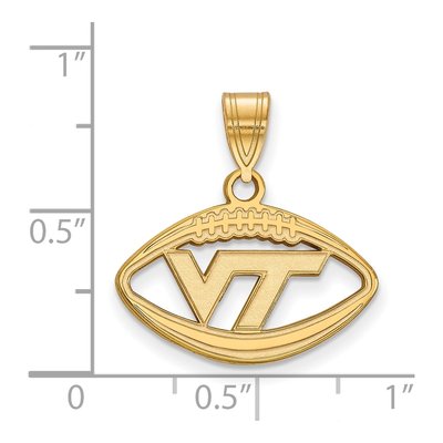 Virginia Tech Gold-Plated Sterling Silver Medium V-T Football Pendant – view 2