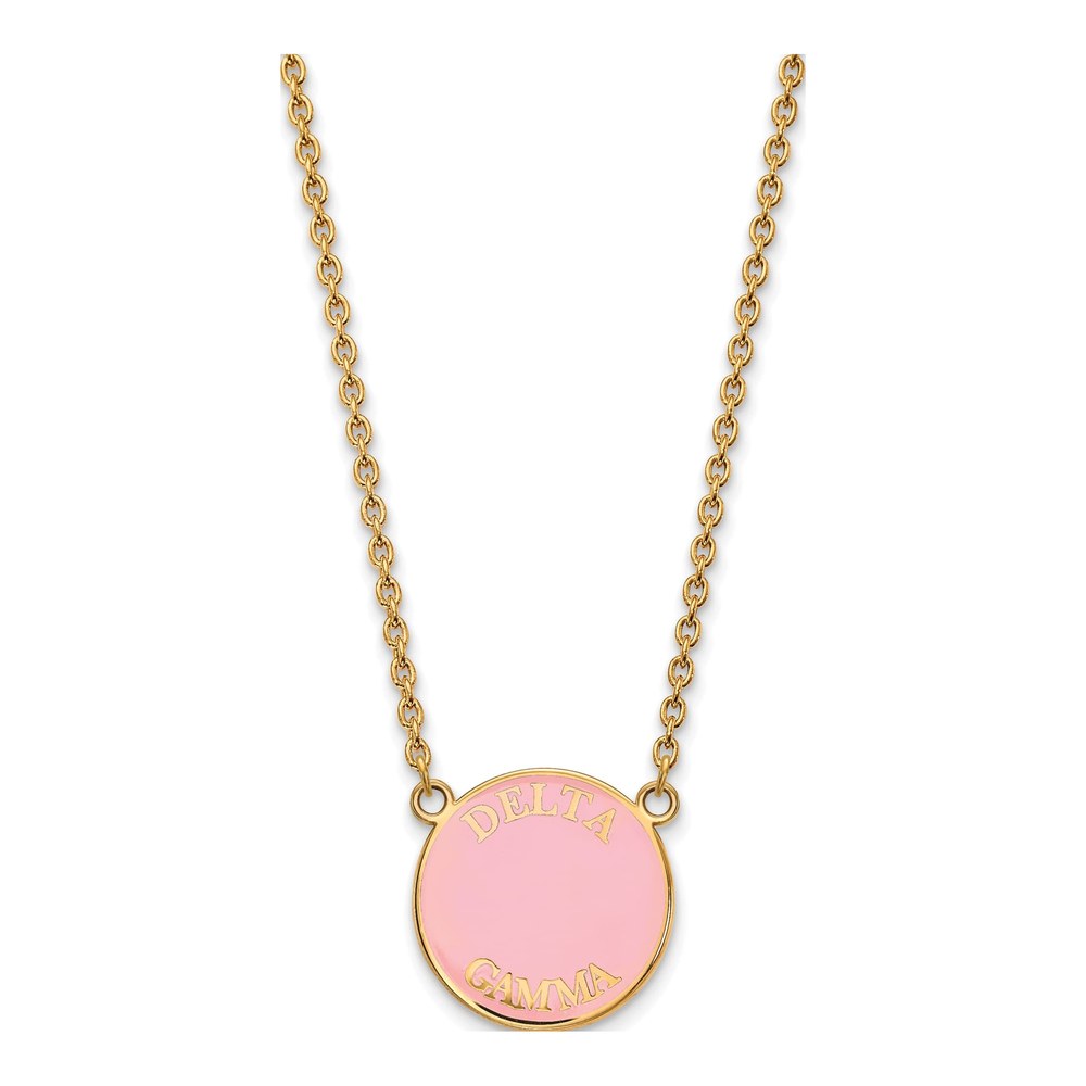 Delta Gamma Gold-Plated Sterling Silver Sorority Text Large Color Enamel Necklace