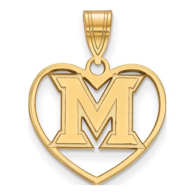 Miami University Gold-Plated Sterling Silver Medium Ohio Heart Letter M Pendant