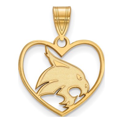 Texas State University Gold-Plated Sterling Silver Medium Bobcat Heart Pendant